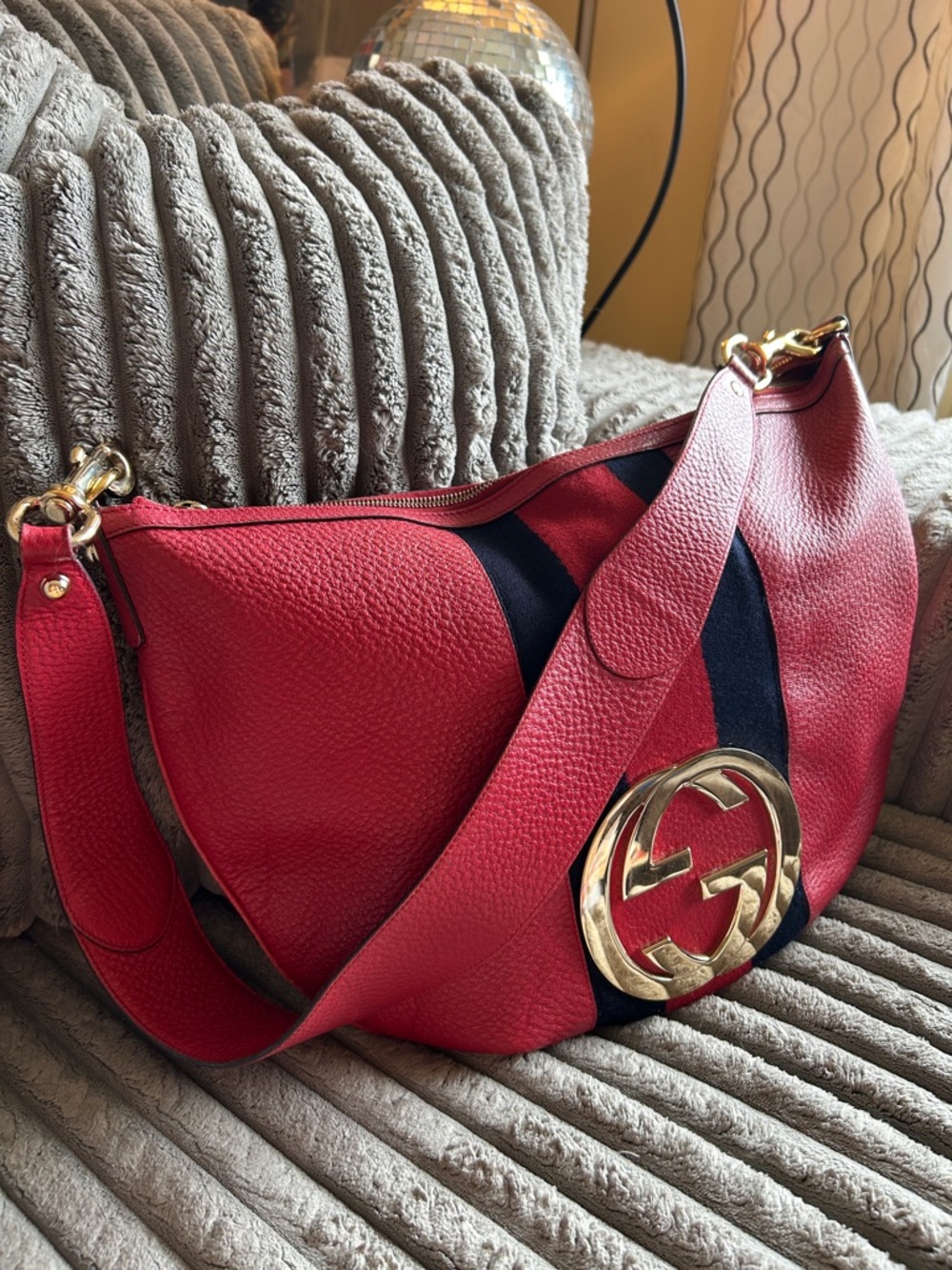 Gucci Blondie XL Shoulder Bag Purse GG RARE Tom Ford Era Red Pebbled Leather - Picture 3 of 17